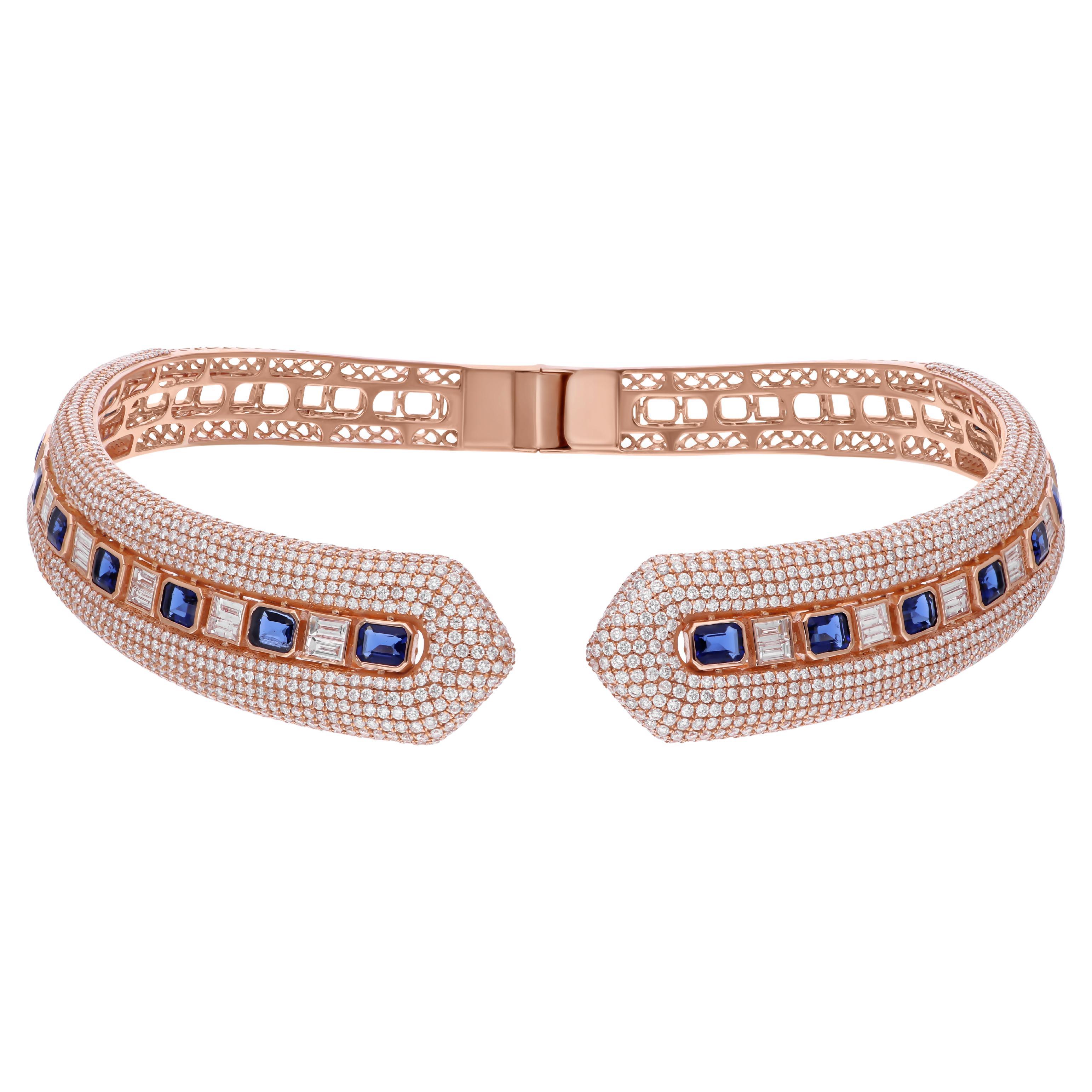 7,29 Karat Blauer Edelstein 18,25 Karat SI/H Diamant Choker Halskette 18k Rose Gold