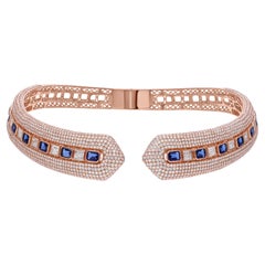 7.29 Carat Blue Gemstone 18.25 Carat SI/H Diamond Choker Necklace 18k Rose Gold
