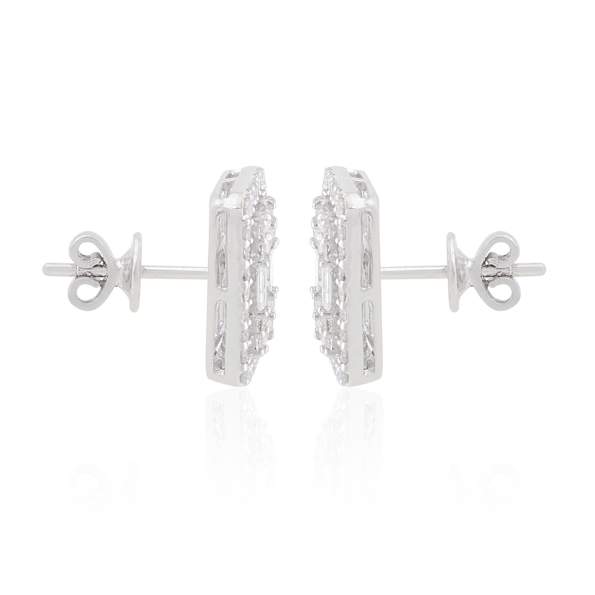 Nature 1.29 Carat SI/HI Baguette Diamond Rectangle Stud Ears 10k White Gold Neuf - En vente à Diera, Dubai