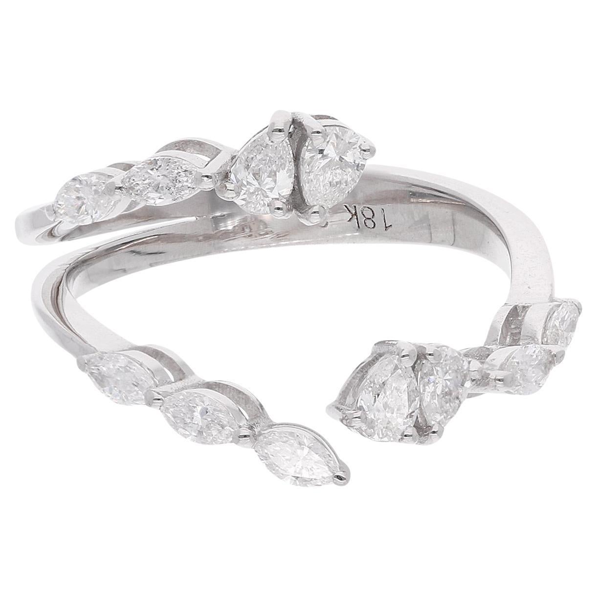 Real 0.65 Carat SI/H Pear Marquise Shape Open Ring 18 Karat White Gold en vente