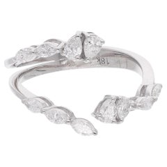 Real 0.65 Carat SI/H Pear Marquise Shape Open Ring 18 Karat White Gold