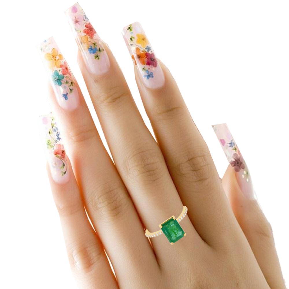 Im Angebot: Natürlicher 2,90 Karat Smaragd Edelstein Ring 0,24 Karat Diamant Pave 18k Gelbgold () 4