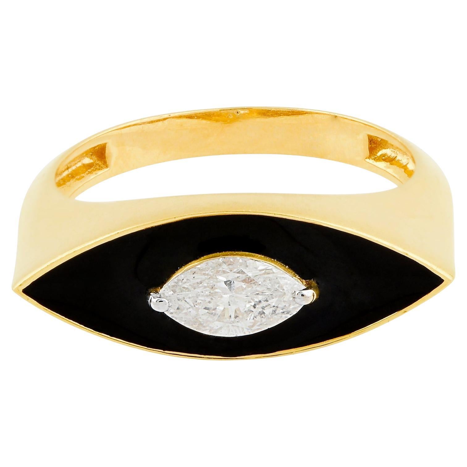Bague solitaire Evil Eye en or jaune 18 carats et émail noir avec diamants 0,45 carat en vente