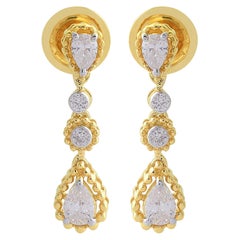 Natural 0.74 Carat SI/H Pear Round Diamond Dangle Earrings 18 Karat Yellow Gold