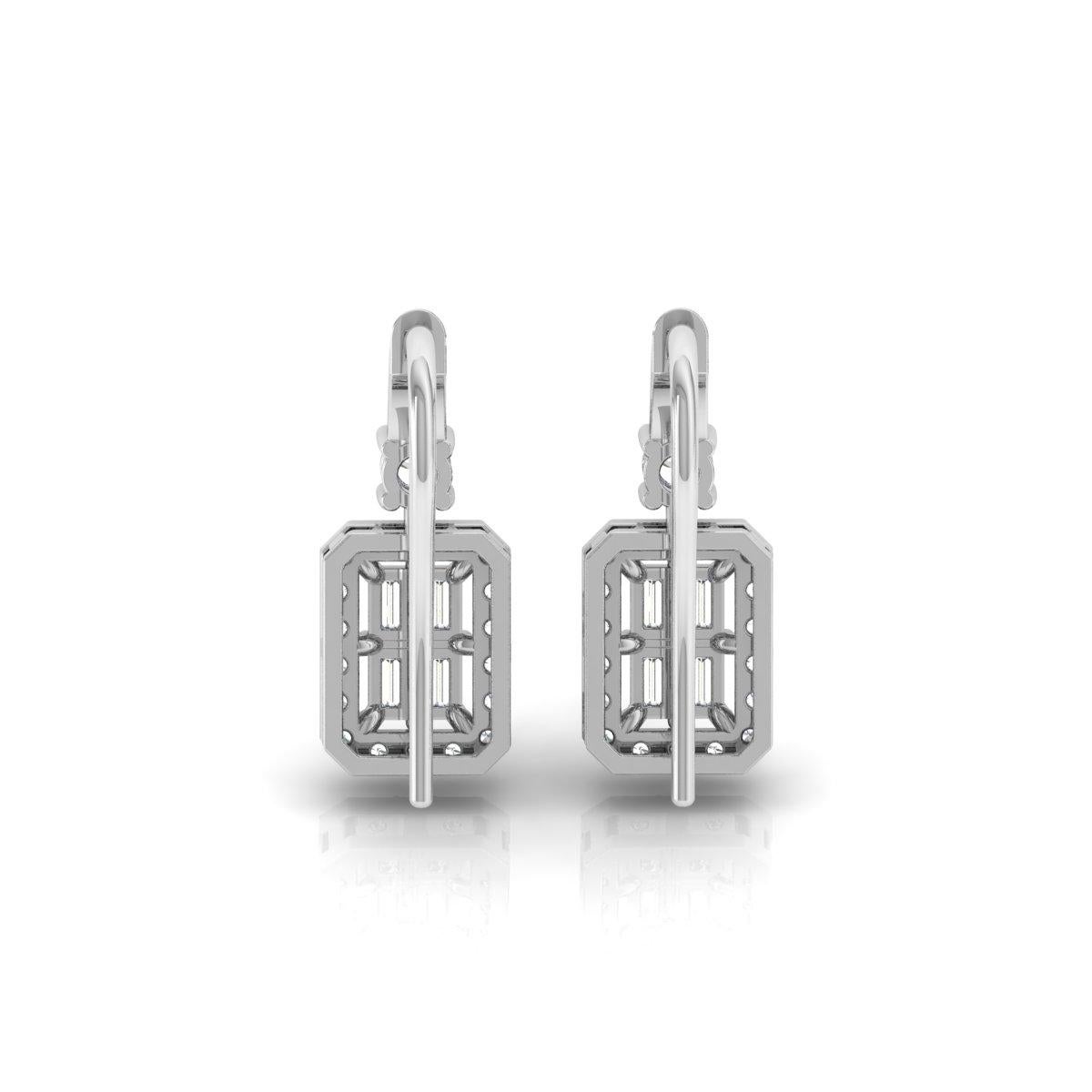 Pendientes de diamantes baguette de 0,55 quilates en oro blanco macizo de 10k Joyería hecha a mano Moderno en venta