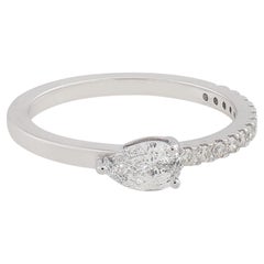 Anillo de oro blanco de 14 quilates con diamante pera natural de 0,49 quilates, claridad SI y color HI