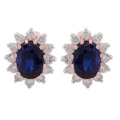 Boucles d'oreilles kyanite ovale 2,66 carats réels Boucles d'oreilles kyanite ovale 0,67 carat diamant Or rose 10 carats