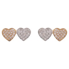 0.36 Carat Pave Diamond Double Heart Stud Ears Gold 18 Karat Yellow White Gold