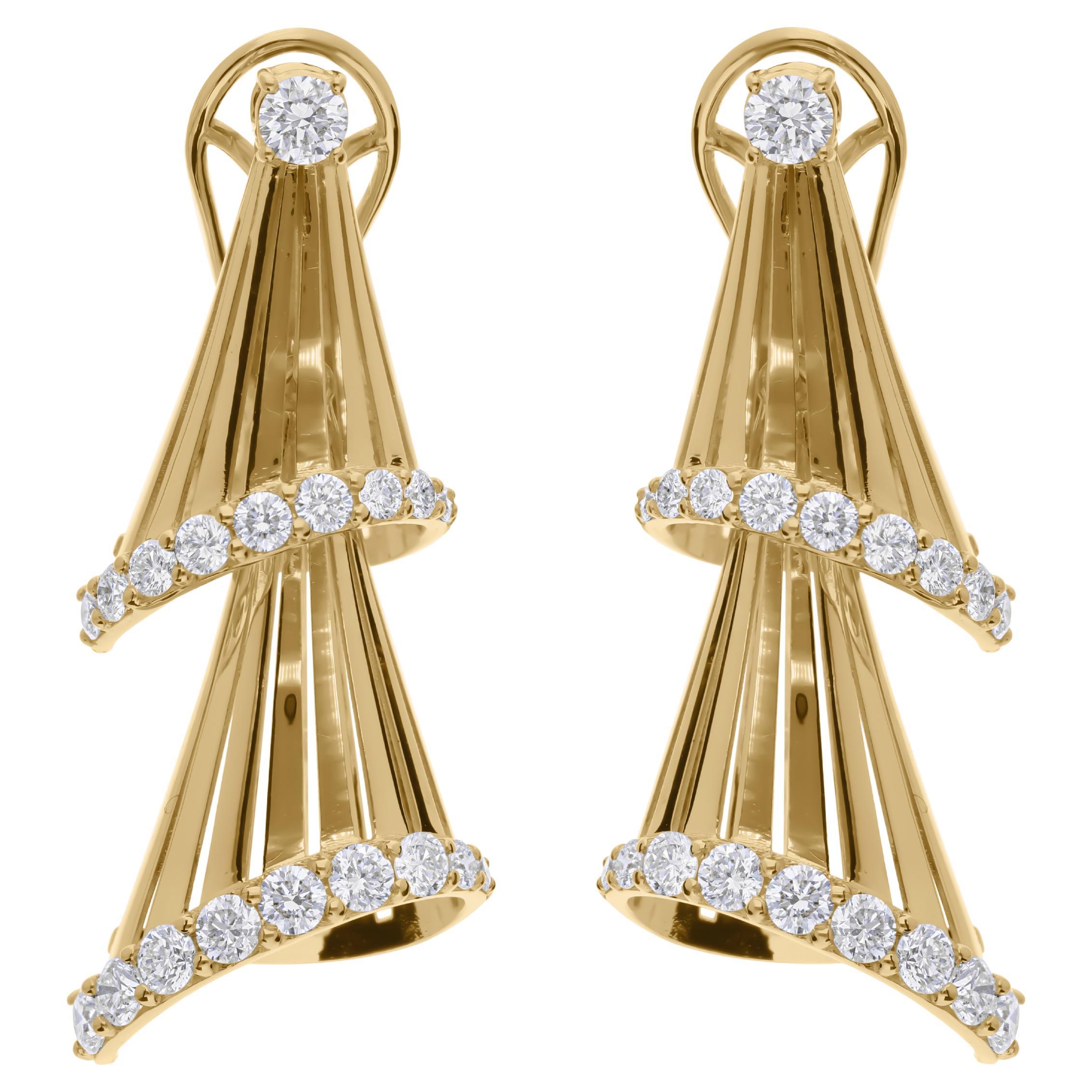 Boucles d'oreilles pendantes en or jaune 18 carats avec diamant rond de 1,77 carat SI/H en vente