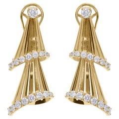 Boucles d'oreilles pendantes en or jaune 18 carats avec diamant rond de 1,77 carat SI/H
