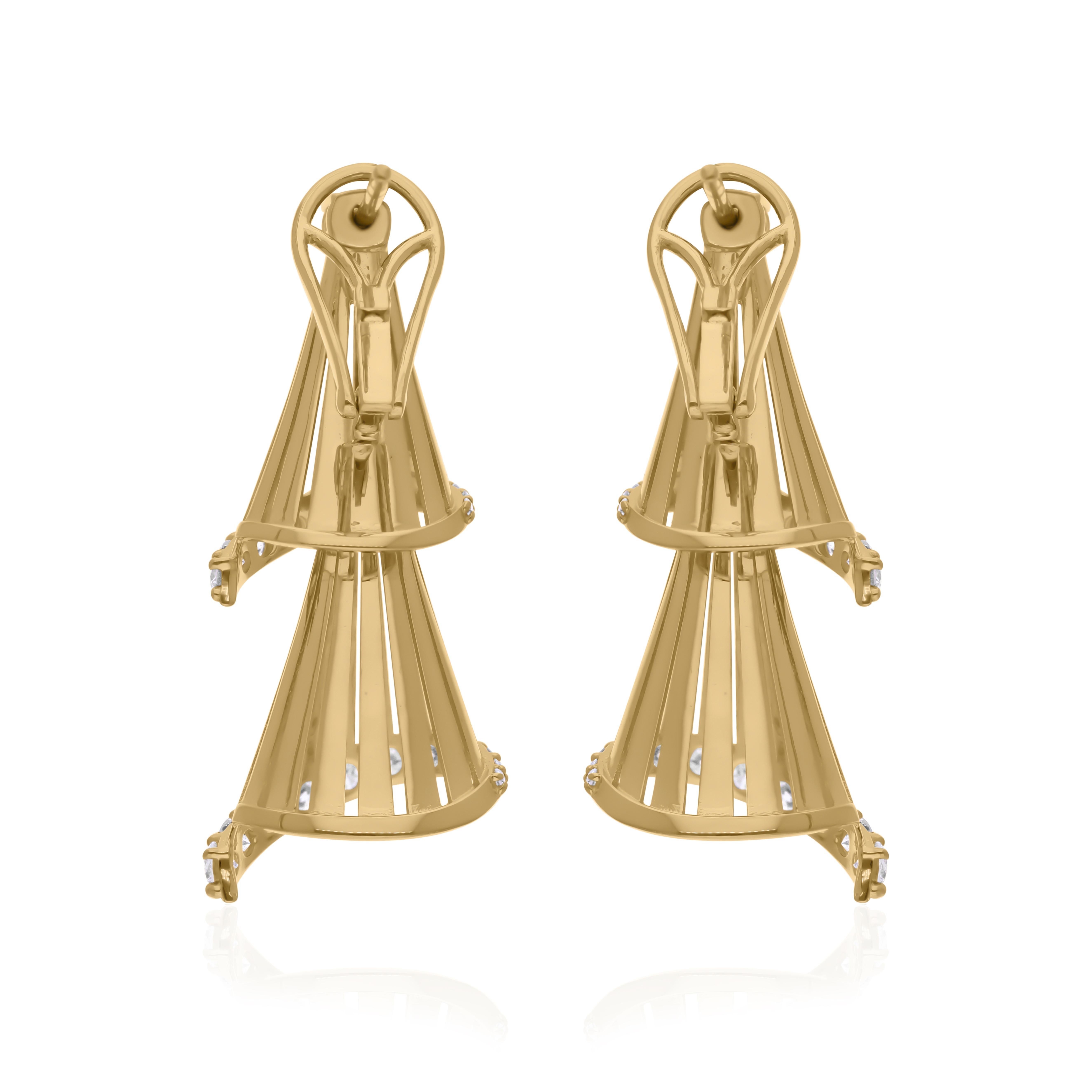 Boucles d'oreilles pendantes en or jaune 18 carats avec diamant rond de 1,77 carat SI/H Pour femmes en vente