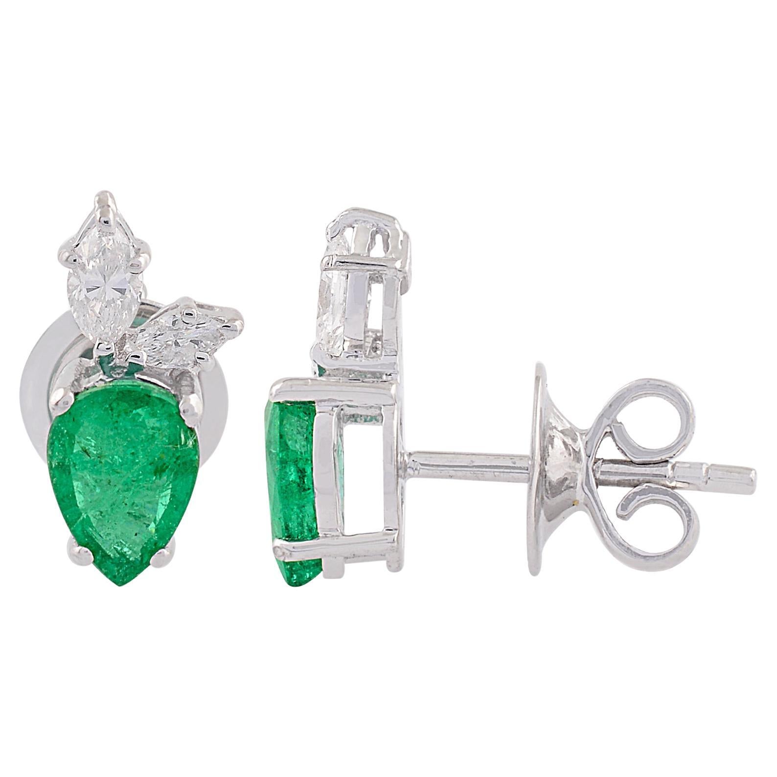 Orecchini a perno con gemma di smeraldo reale Diamante Marquise Gioielli in oro bianco 18 carati