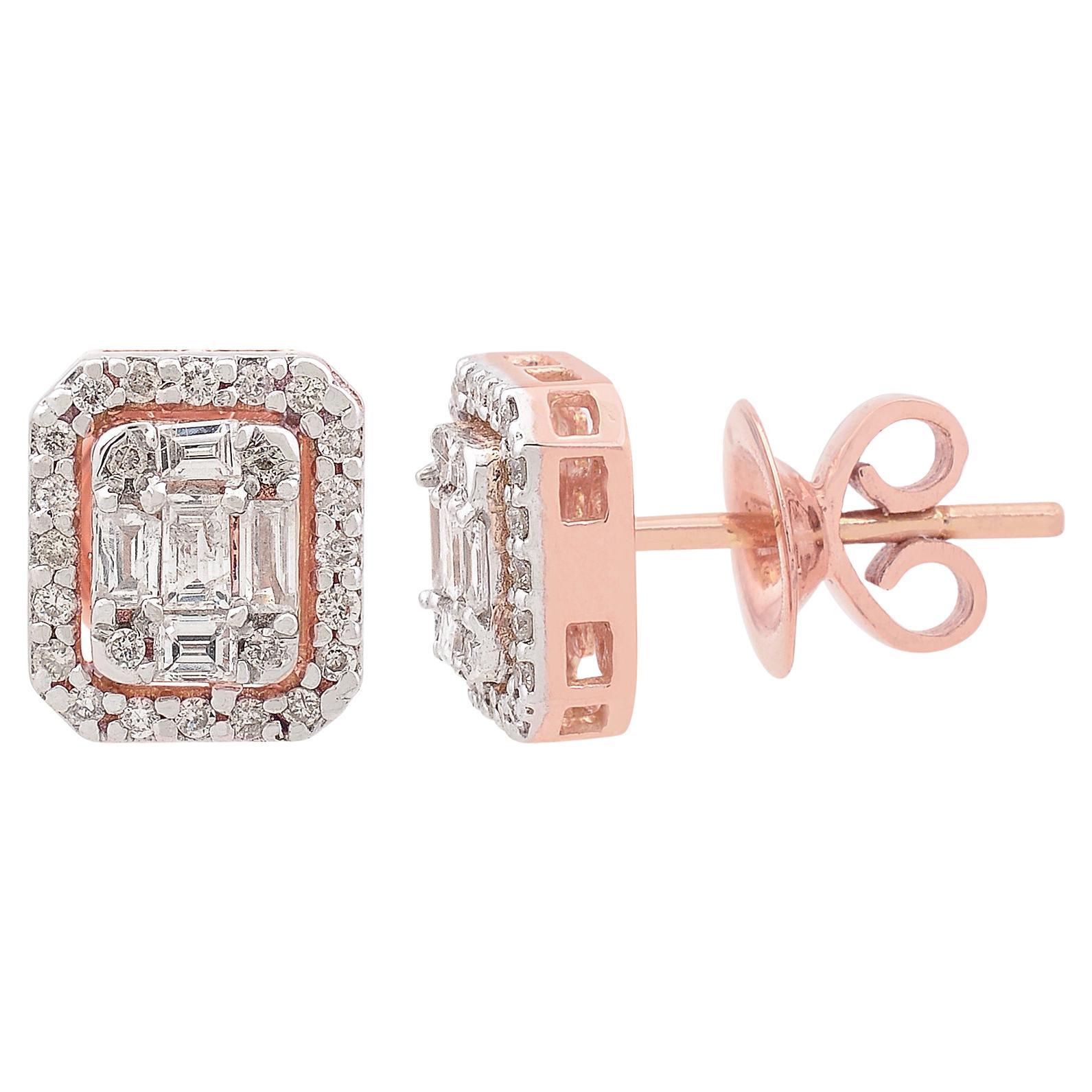 0.60 Carat SI Clarity HI Color Baguette Diamond Stud Earrings 18 Karat Rose Gold