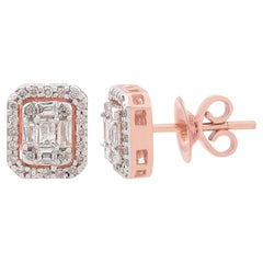 0.60 Carat SI Clarity HI Color Baguette Diamond Stud Earrings 18 Karat Rose Gold