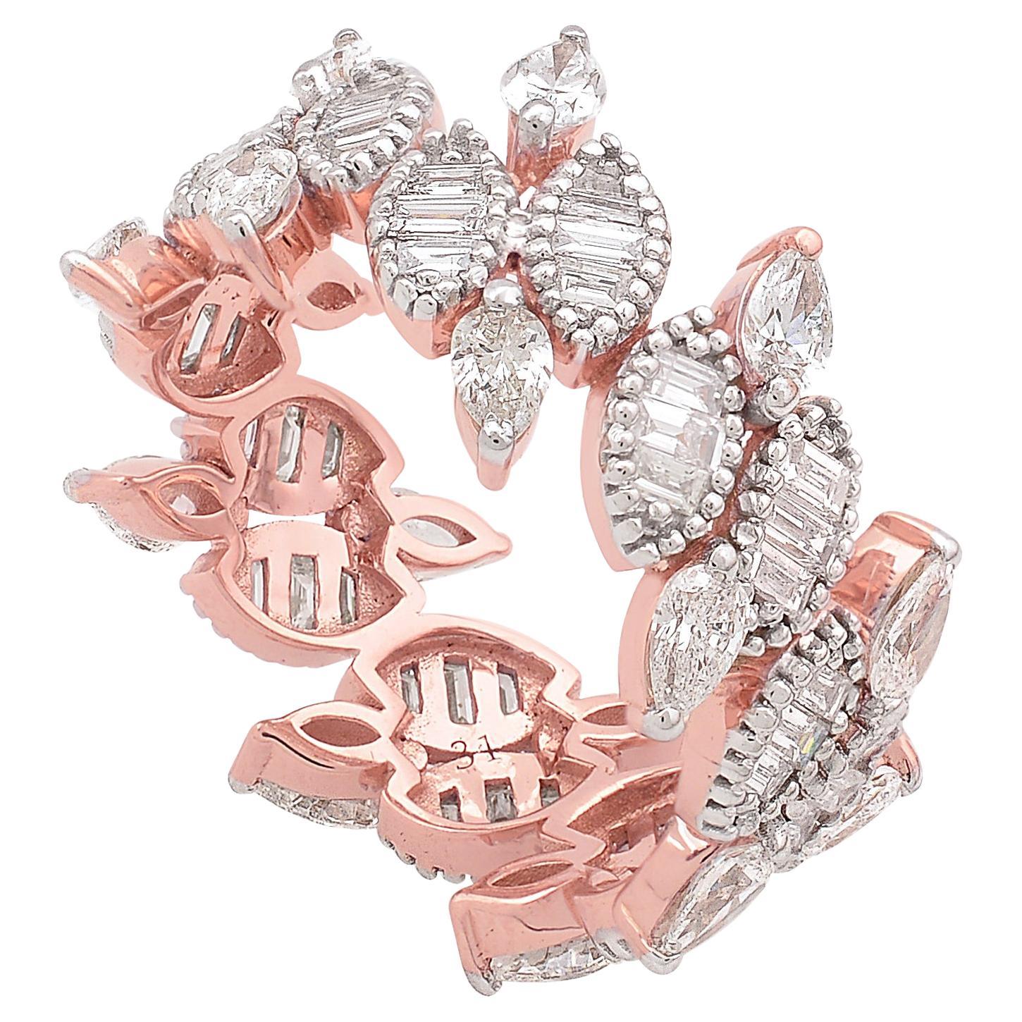 2,4 Karat SI Reinheit HI Farbe Baguette Birne Diamant Band Ring 18 Karat Rose Gold