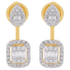 Nature 0.61 Carat Diamond Pave Jacket Earrings Solid 18k Yellow Gold Jewelry