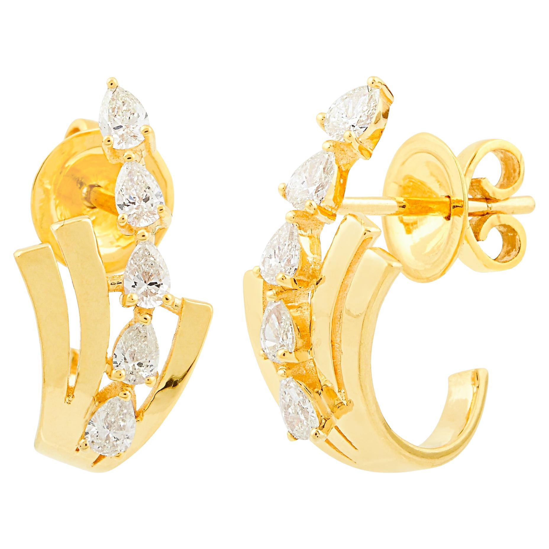 0,58 carati SI Clarity HI Color Pear Diamond Half Hoop Orecchini in oro giallo 18 carati