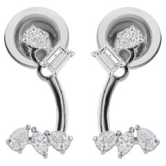 Pendientes de diamantes naturales talla esmeralda SI/H pera de 0,48 quilates y 14 quilates de oro blanco