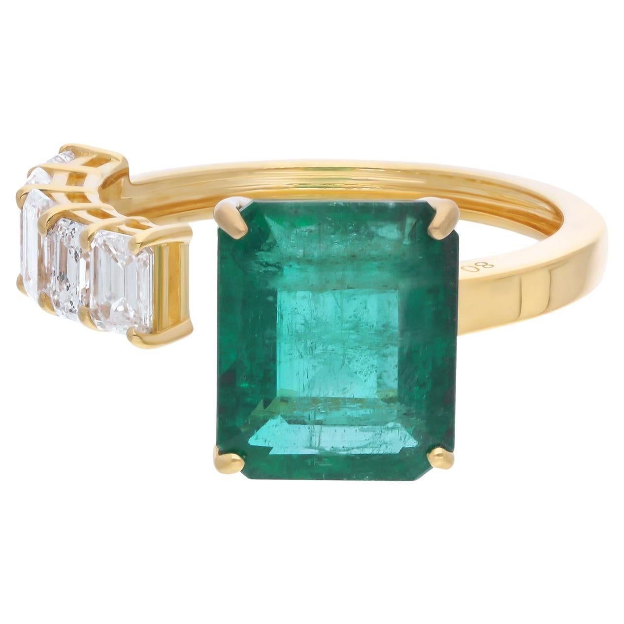 SI Claridad HI Color Diamante 10 Quilates Oro Amarillo Esmeralda de Zambia Anillo Puño US 6 en venta