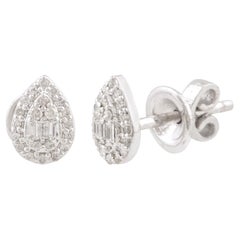 Dainty 0.16 Carat SI/HI Diamond Pear Shape Stud Earrings 10k White Gold