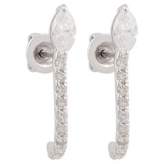 Orecchini a cerchio con diamanti marquise da 0,80 carati SI/HI Gioielli in oro bianco 10 carati