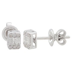 0.27 Ct SI Clarity HI Color Baguette Diamond Stud Earrings 10 Karat White Gold