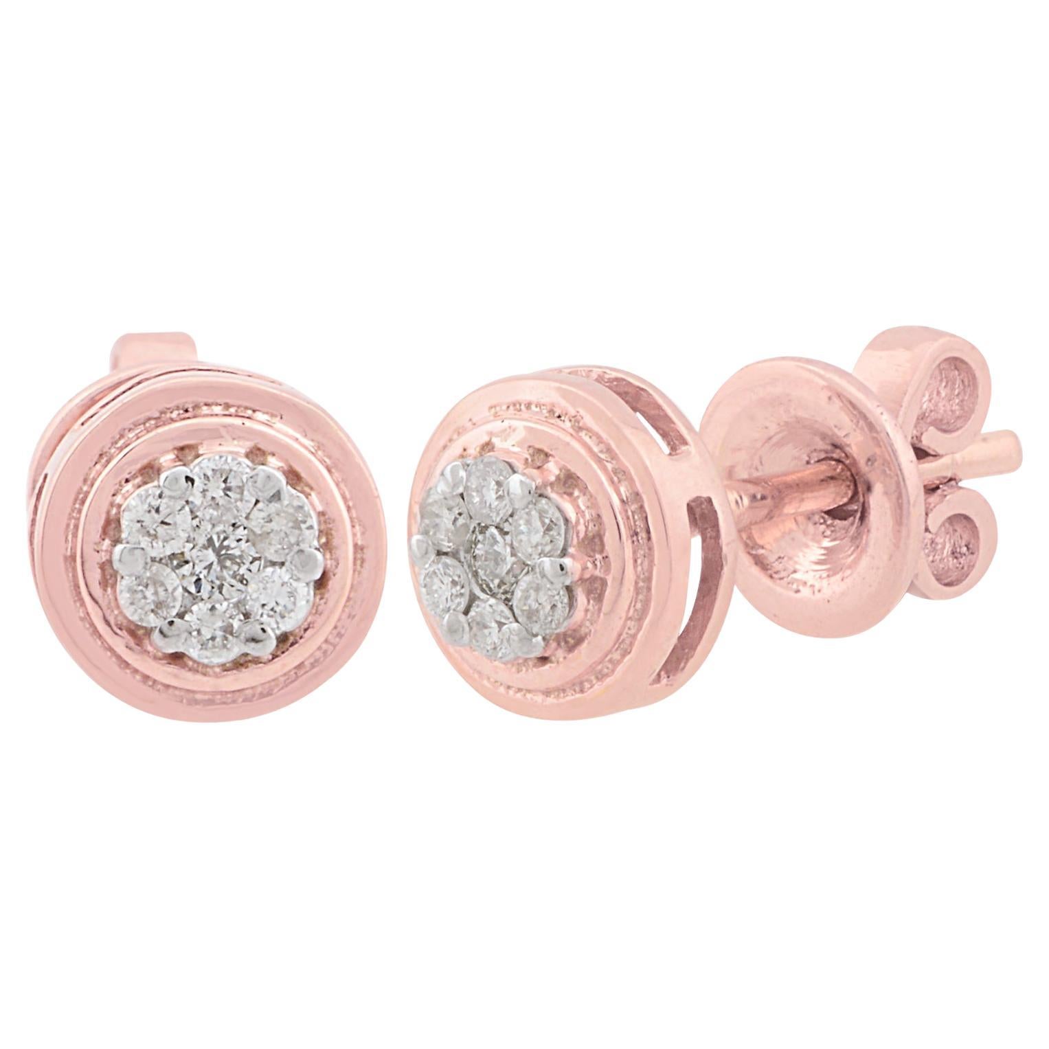 0.12 Ct SI Clarity HI Color Round Diamond Stud Earrings 10 Kt Rose Gold Jewelry For Sale