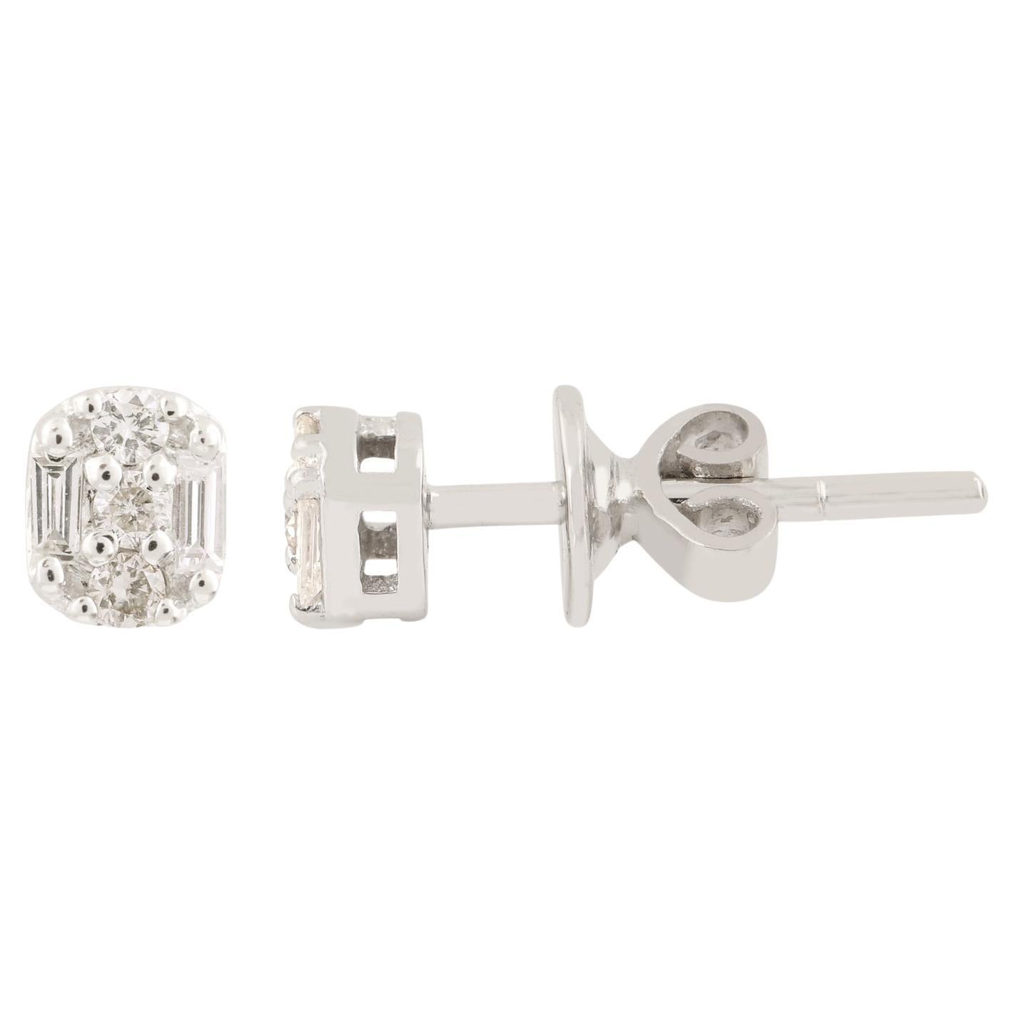 0.23 Carat Baguette & Round Diamond Stud Earrings 10 Karat White Gold Jewelry