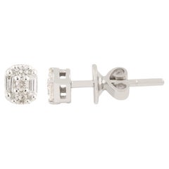 0.23 Carat Baguette & Round Diamond Stud Earrings 10 Karat White Gold Jewelry