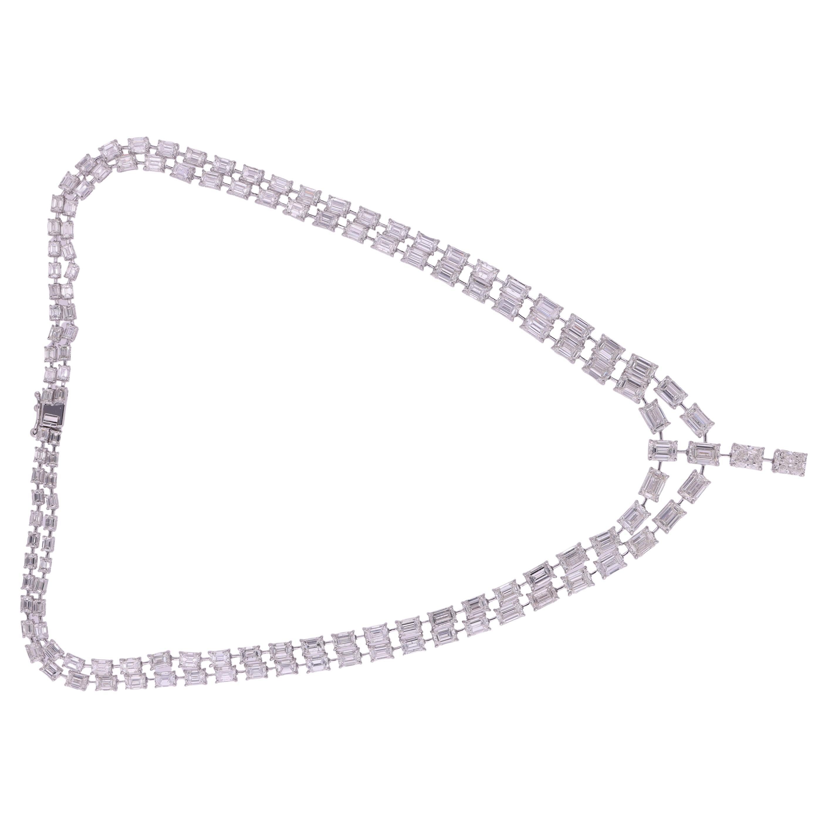 46,30 Carati SI Chiarezza HI Colore Collana di diamanti taglio smeraldo Oro bianco 18 carati