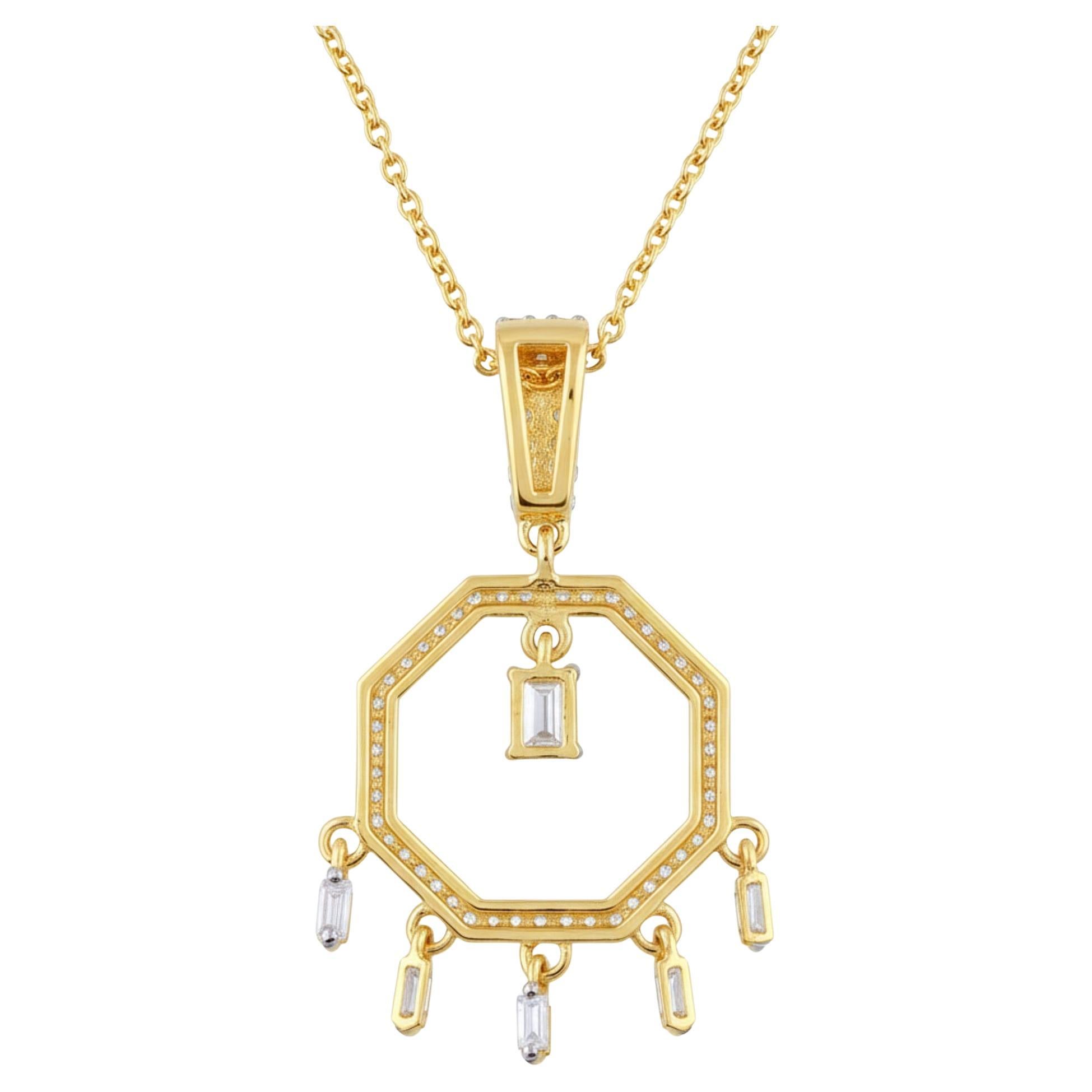 Contemporaneo Collana con ciondolo con diamante Baguette in oro giallo 18 carati Gioielli fatti a mano in vendita