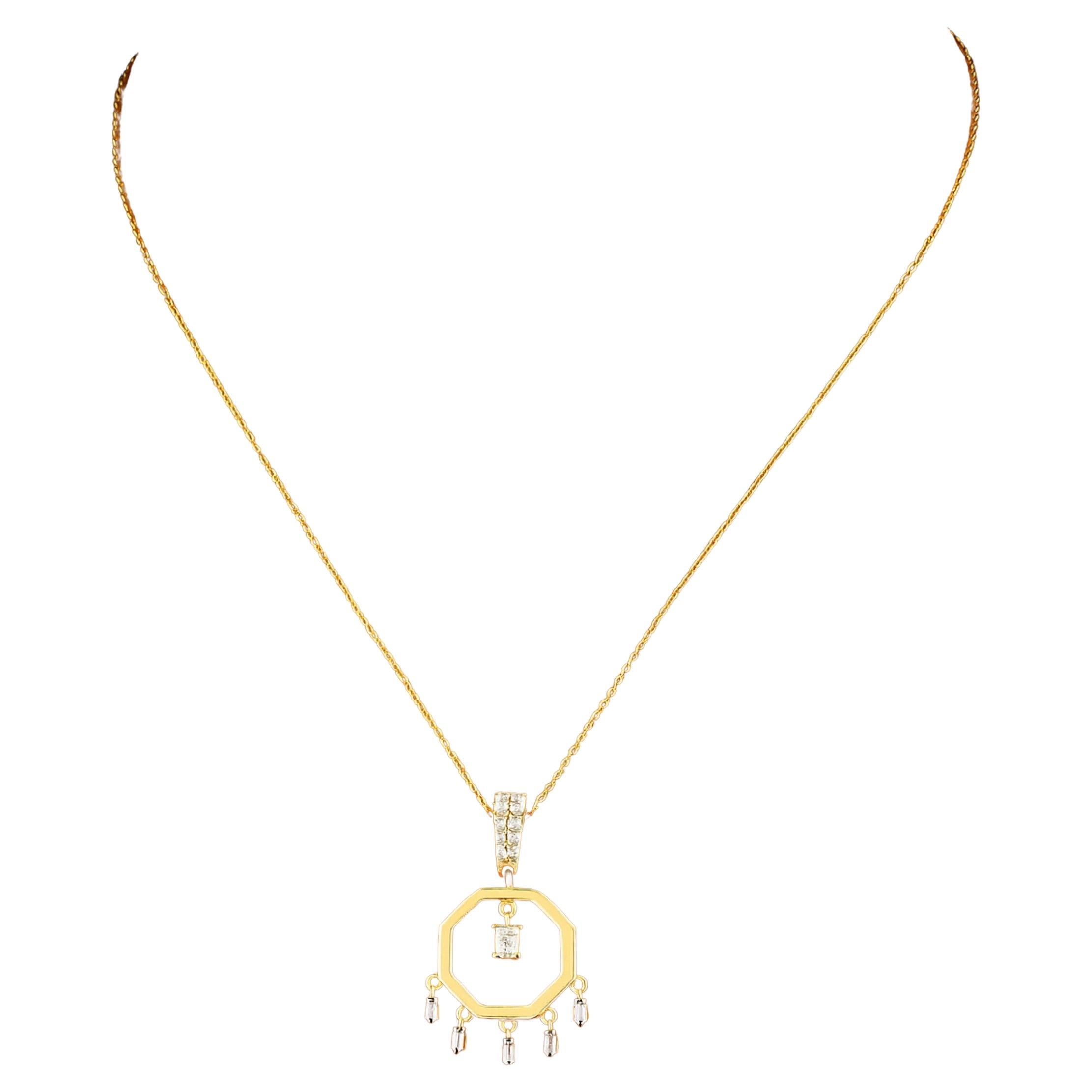 Collier pendentif à breloques en diamant baguette Or jaune 18 carats Bijoux artisanaux