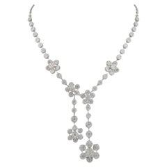 Round Brilliant Cut 9.23Ct Diamond Floral Wedding Necklace 18k White Fine Gold
