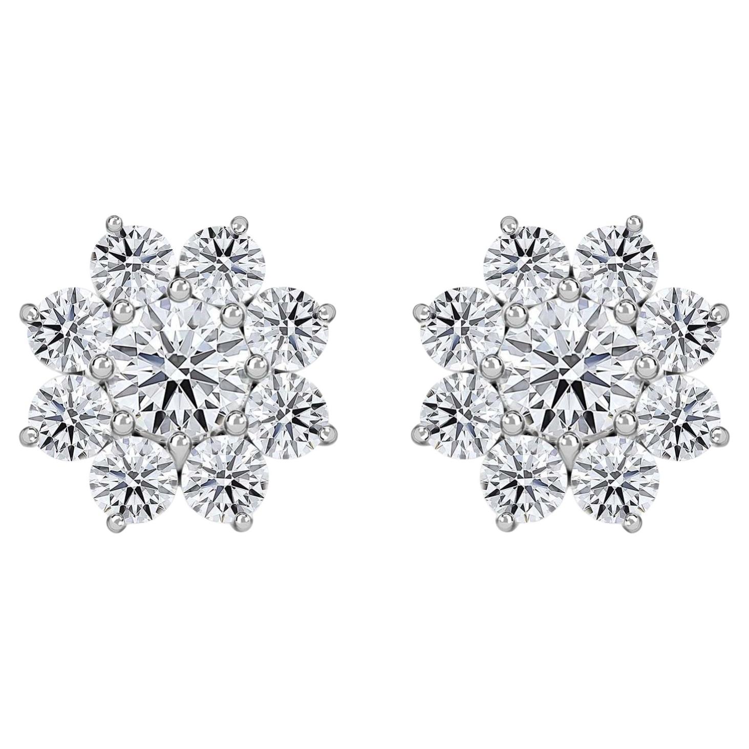5.53 Carat SI/H Round Cut Diamonds Floral Stud Earrings 18 Karat White Gold