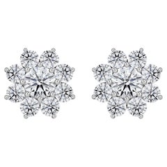 5.53 Carat SI/H Round Cut Diamonds Floral Stud Earrings 14 Karat White Gold