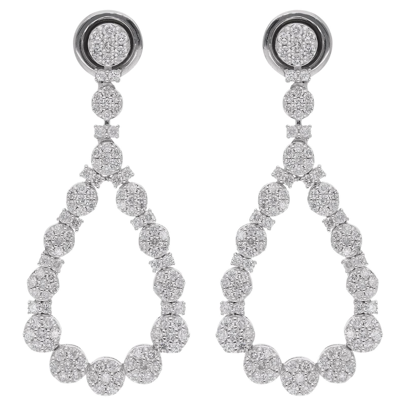 Natural 1.62 Carat Round Diamond Dangle Earrings 18 Karat White Gold Jewelry
