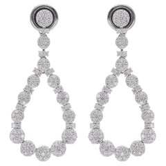Natural 1.62 Carat Round Diamond Dangle Earrings 18 Karat White Gold Jewelry