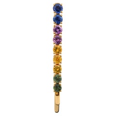 3.12ct Natural Multi Sapphire Hair Clip Accessory 18k Yellow Gold