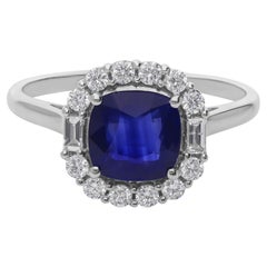1.59ct Blue Sapphire 0.33ct SI/H Diamond 14 Karat White Gold Wedding Ring