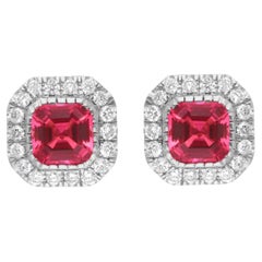 Pink Tourmaline Gemstone Stud Earrings Diamond 14 Karat White Gold Fine Jewelry