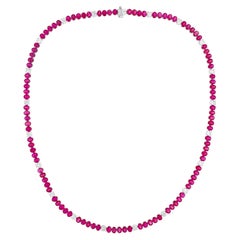 Natural 20.32 Carat Ruby 3.25 Carat Diamond Tennis Necklace 18 Karat White Gold
