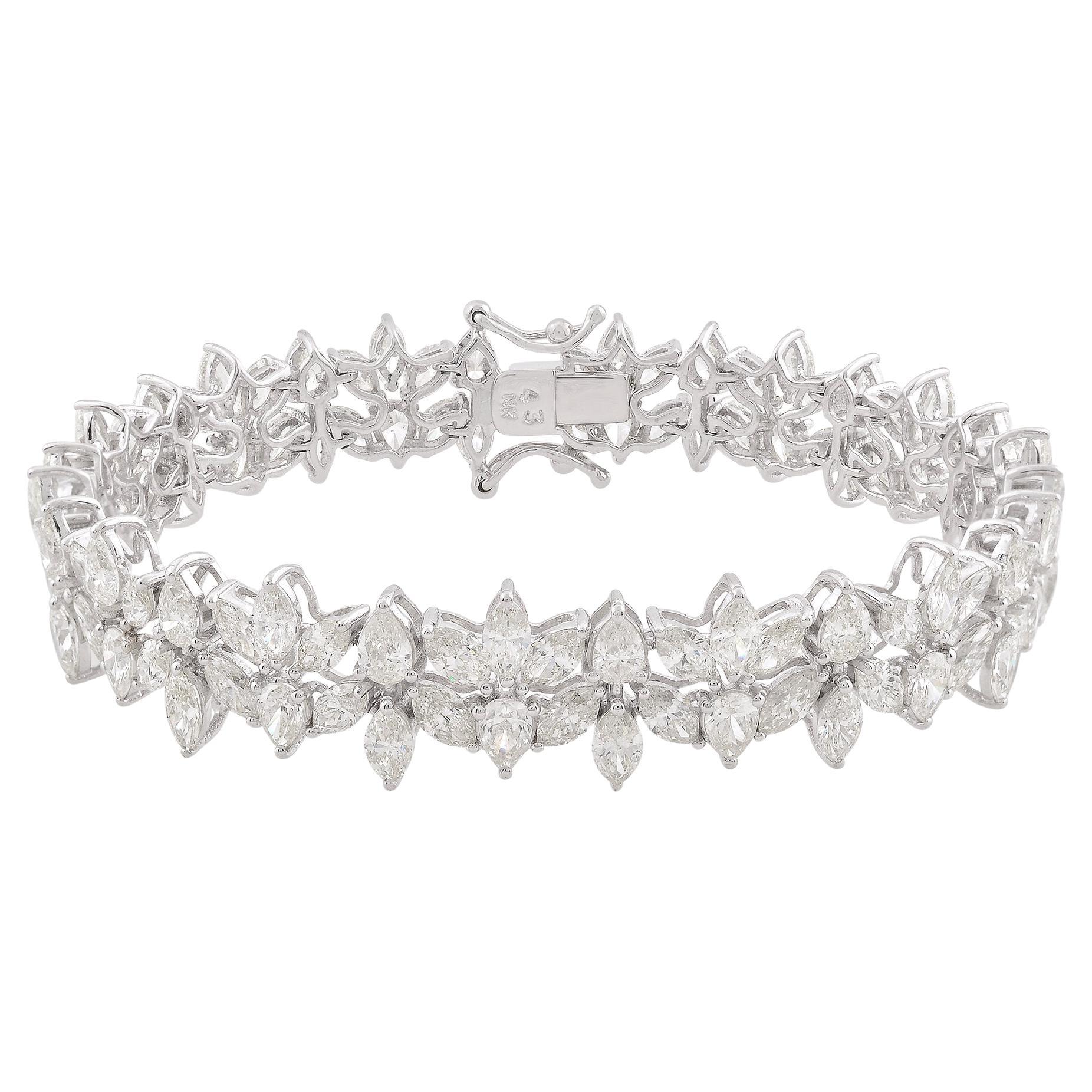 17.50 Ct SI/H Pear Marquise Diamond Tennis Bracelet 18 Karat White Gold