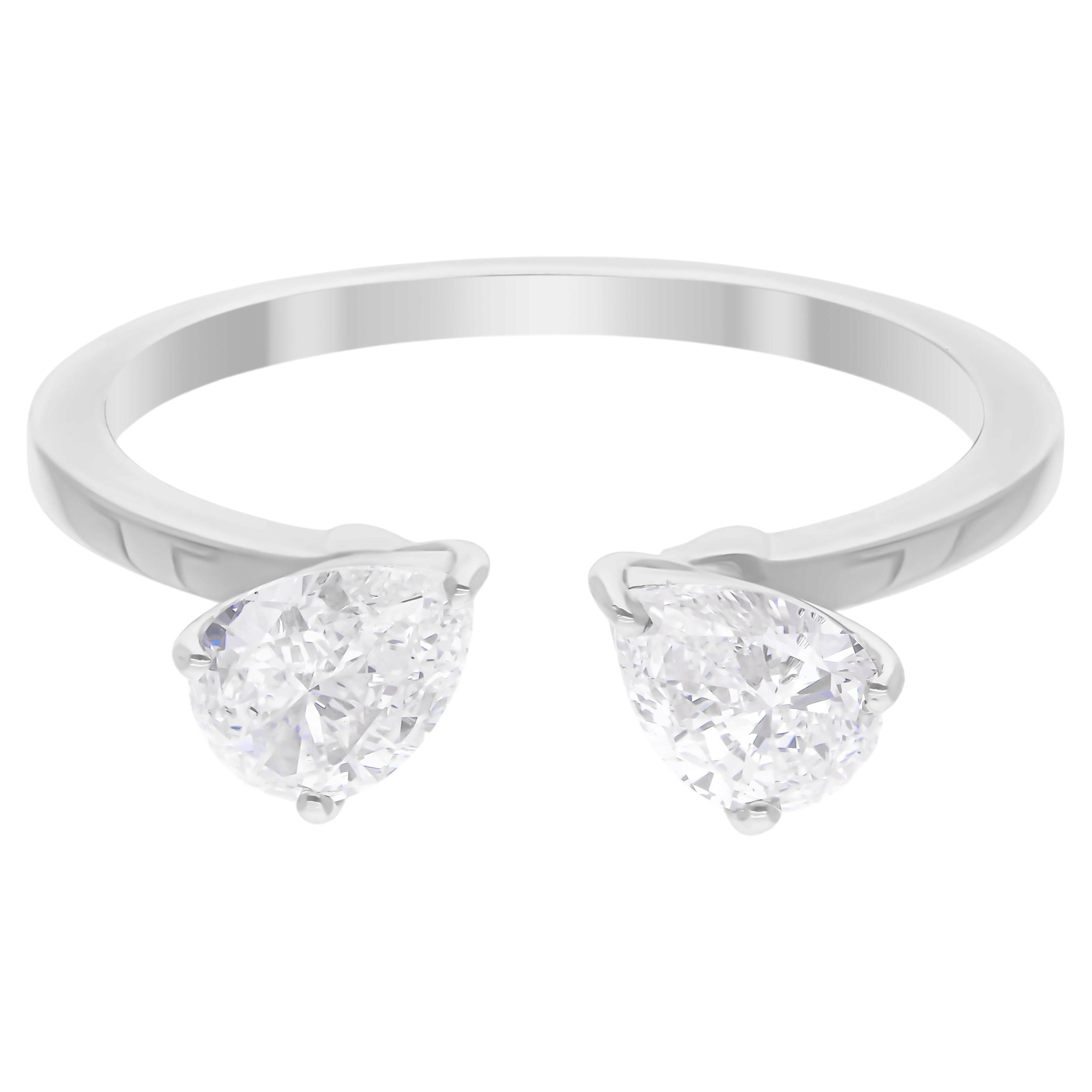 0.84 Carat SI/H Pear Brilliant Cut Diamond Cuff Ring 18 Karat White Gold Jewelry