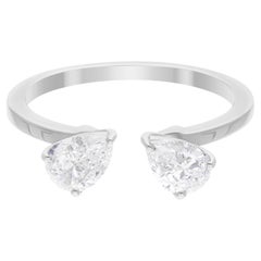 0.84 Carat SI/H Pear Brilliant Cut Diamond Cuff Ring 18 Karat White Gold Jewelry