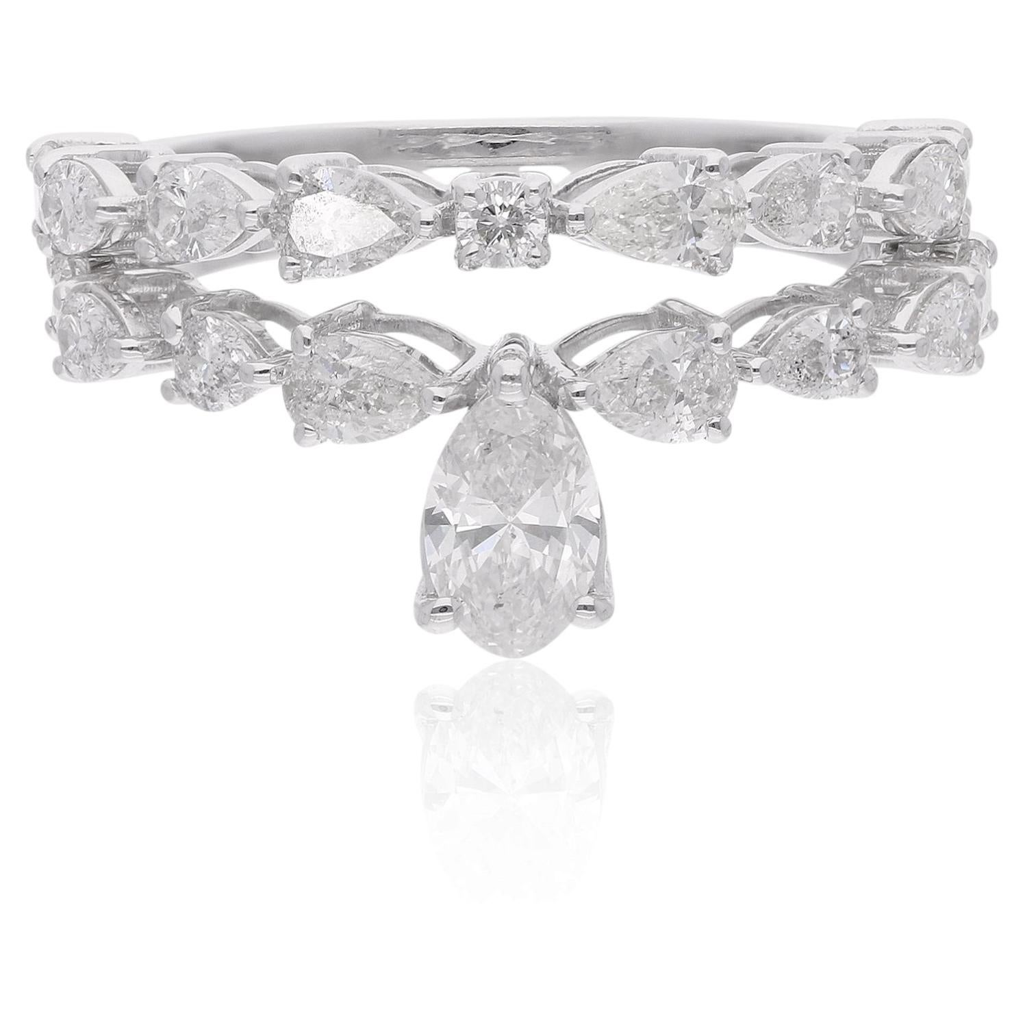 1.64 Carat SI Clarity HI Color Pear & Round Diamond Two Ring 18 Karat White Gold