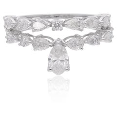 1.64 Carat SI Clarity HI Color Pear & Round Diamond Two Ring 18 Karat White Gold
