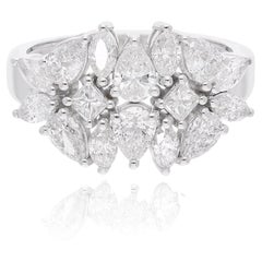 2,01 Ct. Anillo de diamantes talla princesa pera marquesa Joyas de oro blanco de 18 quilates