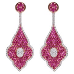 2.94 Carat Ruby Leaf Dangle Earrings Diamond 18 Karat White & Rose Gold