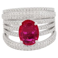 2.42 Carat Oval Ruby Multi Layer Ring 1.23 Carat Diamond 18 Karat White Gold