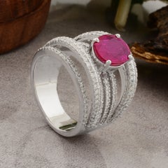 2.42 Carat Oval Ruby Multi Layer Ring 1.23 Carat Diamond 18 Karat White Gold